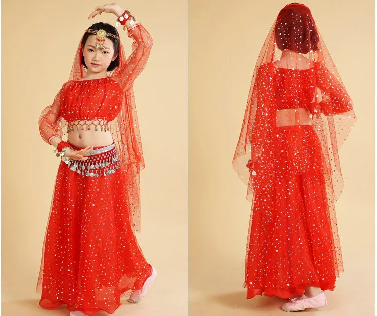 High quality cheap child belly dance costume 6 pcs/set kids Indian dance dress on sale NMMG10