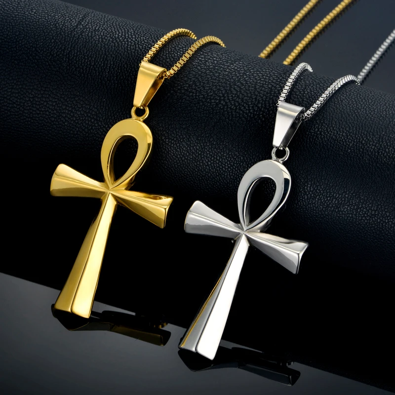 Egyptian Ankh Cross Pendant Necklace For Woman/Men The Key Of Life Gold Color Stainless Steel Egypt Hieroglyphics Jewelry