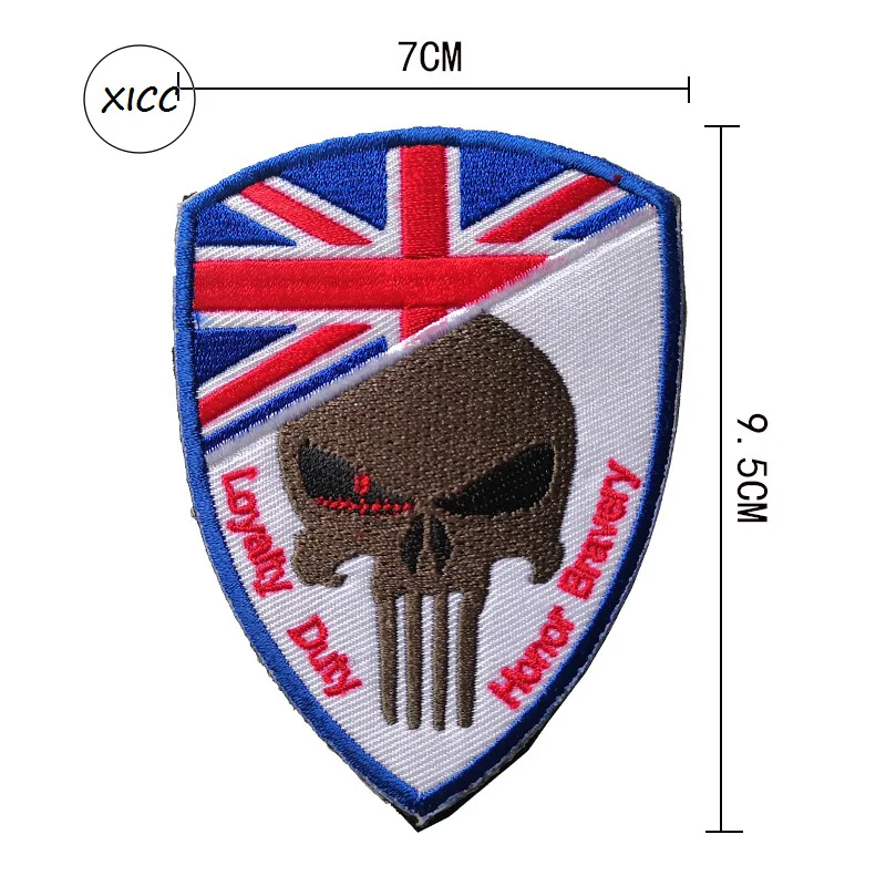 Skull Military Hook and Loop Patches 3D Embroidered National Flag Outdoor Backpack Stickers Clothing Hat Badges Bags Appliques