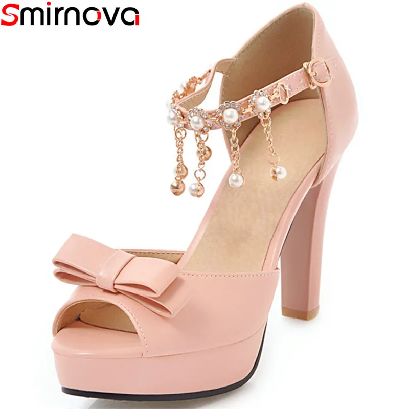 

Smirnova black fashion 2018 summer new super high shoes woman peep toe elegant wedding shoes buckle sandals women plus size