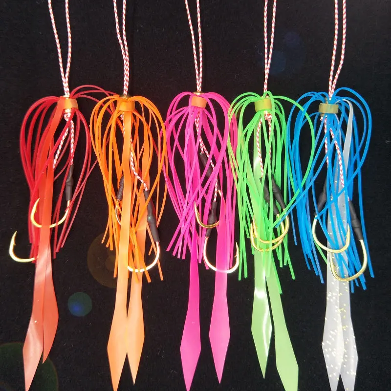 13# 10/50pcs Silicone Skirt Assist hook jigging hook sea fishing hook Jig head fishing hook super strong