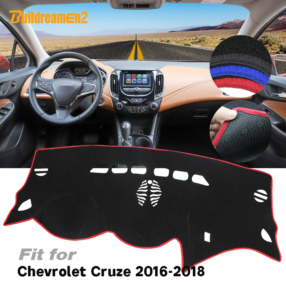 Buildreamen2 pokrywa deski rozdzielczej samochodu platforma przyrządów biurko mata na deskę rozdzielczą unikaj podkładki świetlnej antypoślizgowa dla Chevrolet Cruze 2016 2017 2018