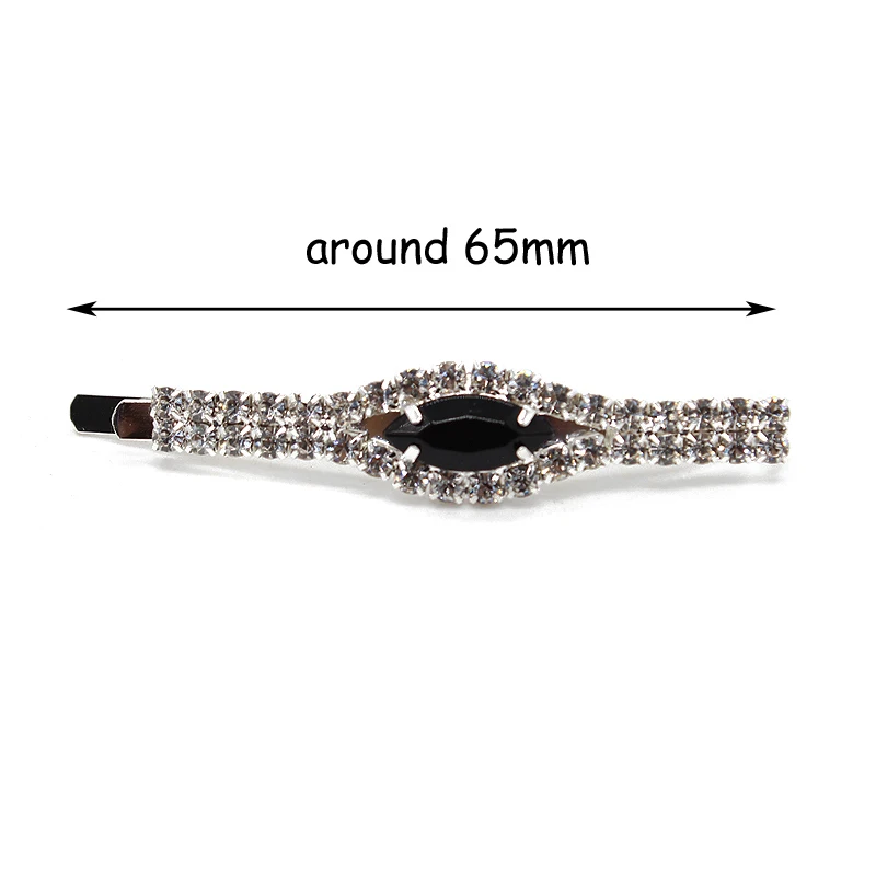 1 Pair Fashion Hair Accessories Stone Hair Grip Slide Crystal Hair Barrettes Black Rhinestone Hair Clip For Woman Girls