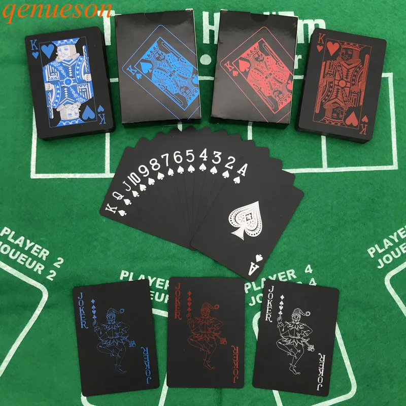 10Sets/Lot New High Quality Red&Blue Smooth Waterproof Black Plastic Playing Cards Texas Hold'em Poker Cards Baccarat Board Game