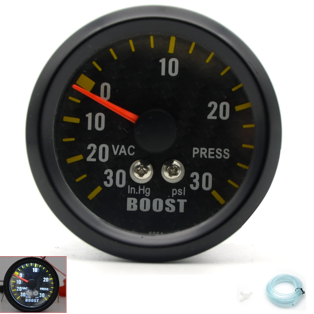Jauge de Turbo Boost pour Voiture, 2 Pouces, 52mm, Face Analogique en Fibre de Carbone, Compteur de-30 ~ 30 PSI, Lumière de Fond Blanche