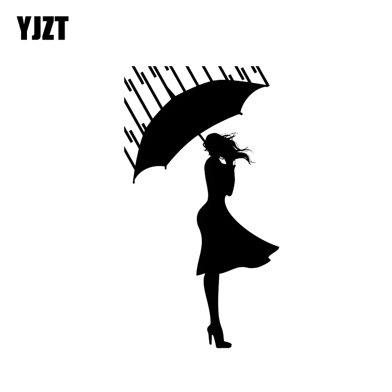 YJZT 7.5*13.5CM Rain Day Umbrella  Girl Black/Silver Skillful Manufacture Vinyl Decals Covering The Body Nice Design C20-0301