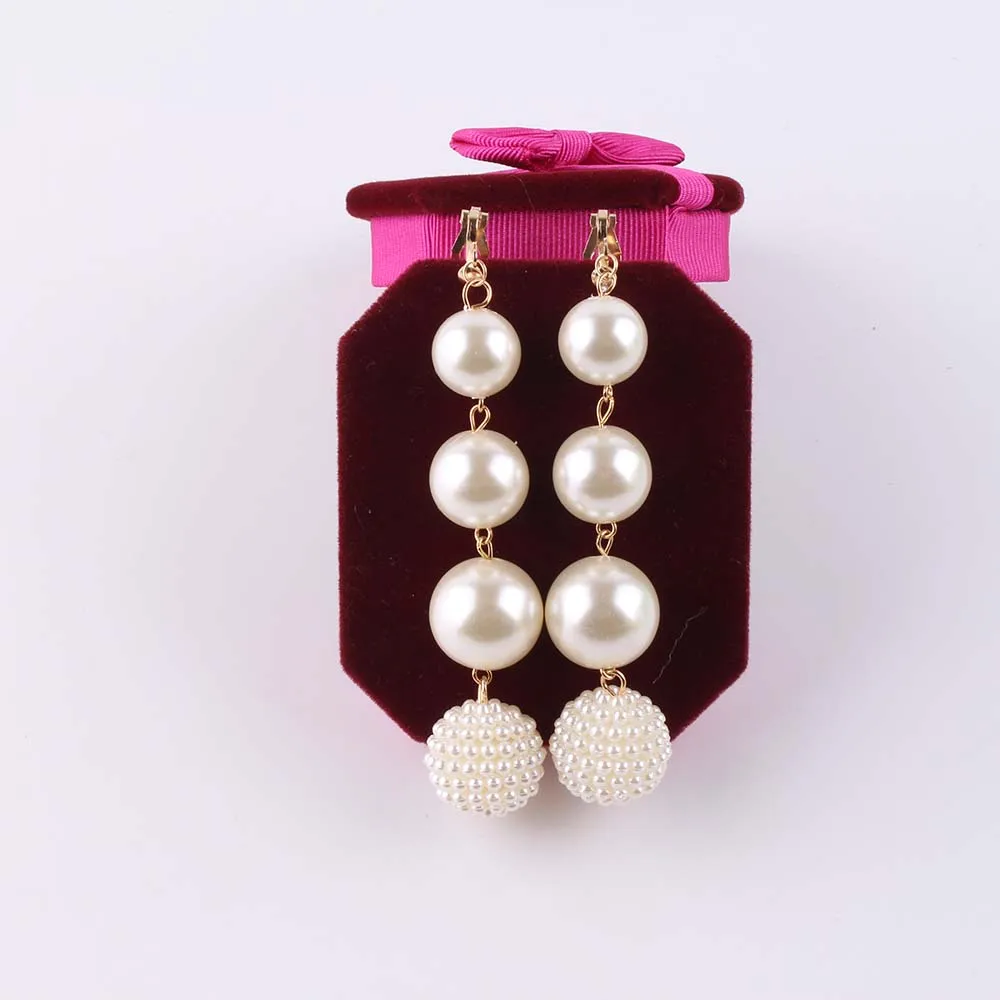 Long pearl clip on earrings charm pendant White Simulated-Pearl No Pierced Ear Cuff Accessories Earings Fashion Jewelry JIOFREE
