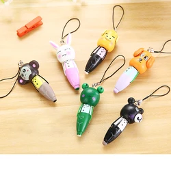 Cute Animal Wooden Ballpoint Pen Creative Ballpoint pens with Lanyard Mini Phone Strap 0.5mm, Black Ink Pen for Student Writing