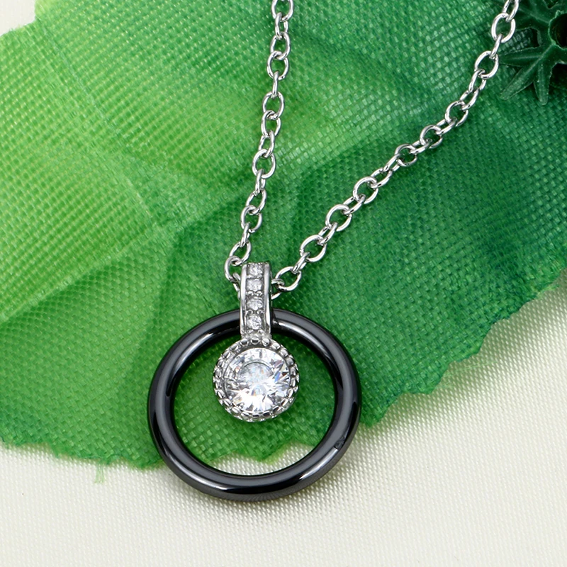 New Big CZ Crystal Stone Ceramic Necklace And Pendants Jewelry  For Women With Free Chain Fashion Simple Style Wedding Jewelry