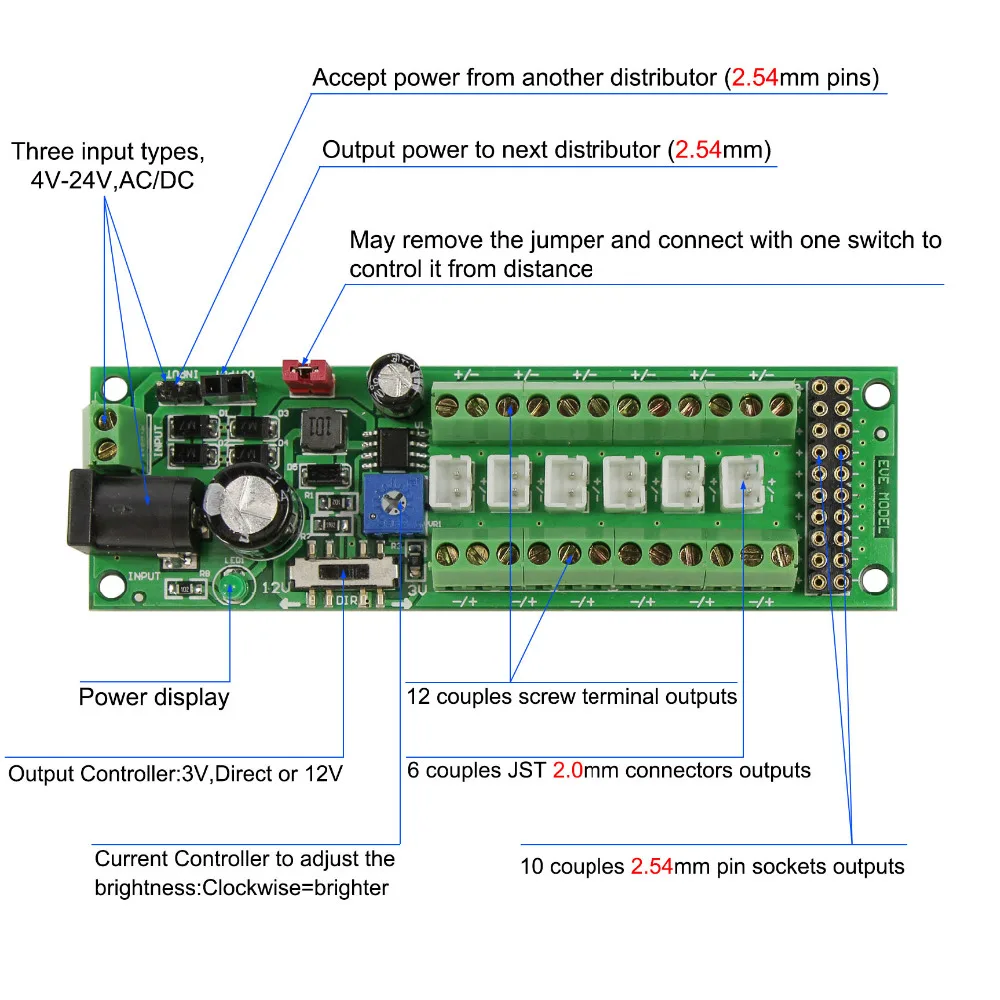 1 Unit Evemodel Power Distribution Board Self-adapt Power Distributor+Accessory LED Light Hub PCB012