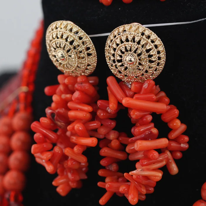 14 Layers Coral Necklace Jewelry Set Luxury Full Beads Bib Nigerian Wedding Beads Jewellery Set New Free Shipping ABH219