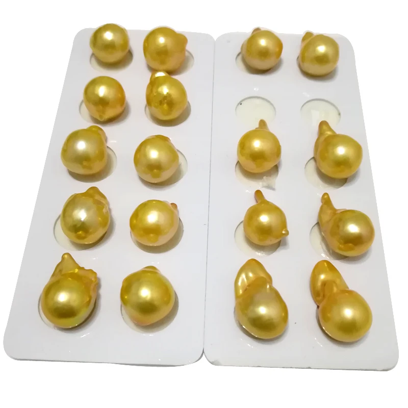 Wholesale 13-25mm Gold High Luster No Hole Natural Loose Teardrop Fireball Flame Baroque Pearls,Sold by Pair