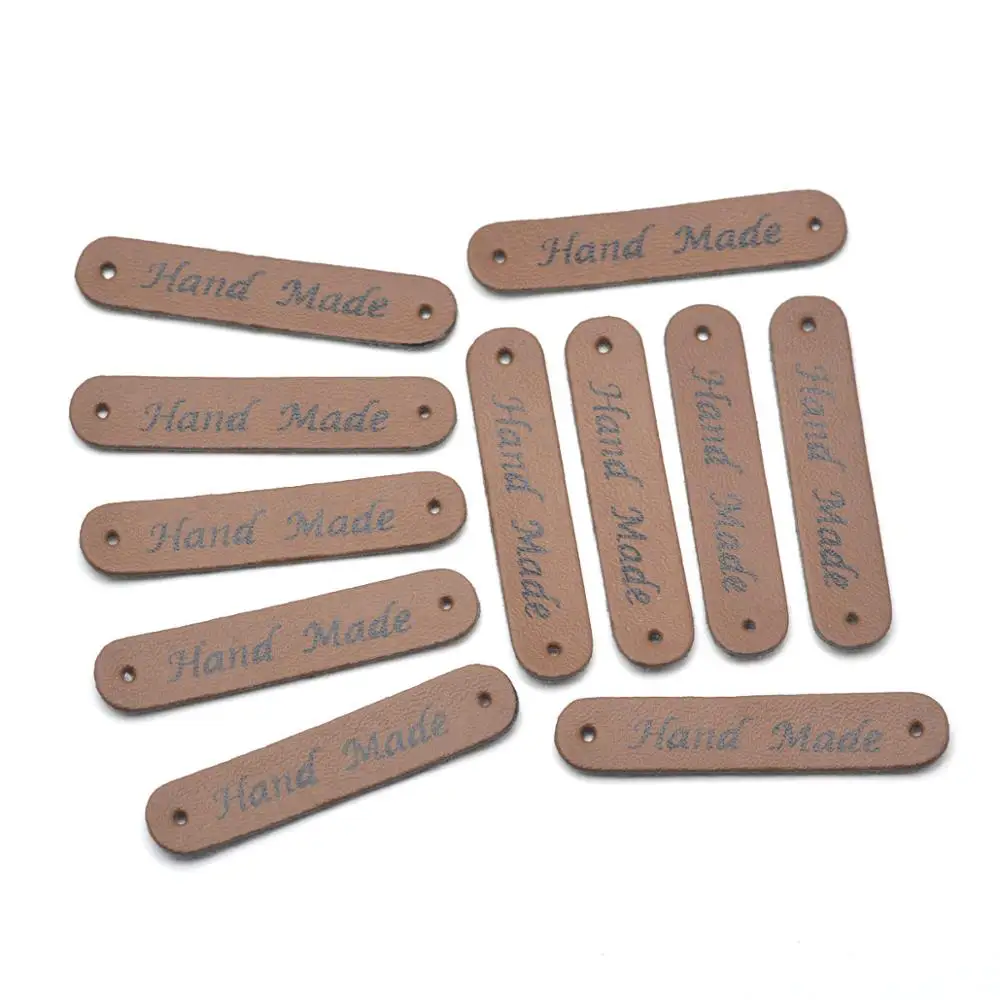 KALASO Wholesale 30pcs Brown Handmade Labels Clothes Garment PU Leather Labels Hand Made Tags Jeans Bags Shoes Sewing Supplies