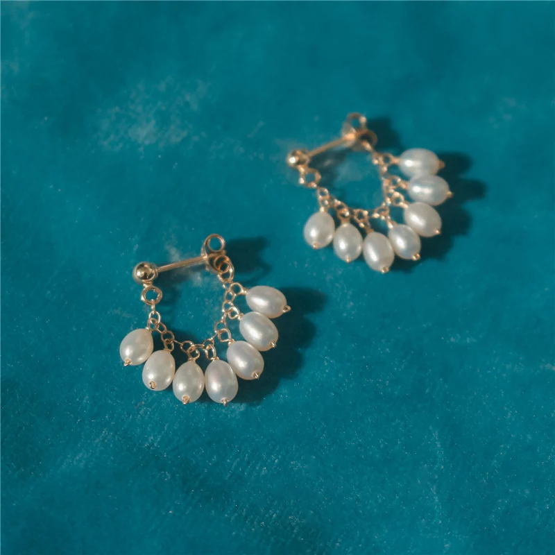 Handmade Natural Pearl Earrings Gold Filled Brincos Not Fade Party Vintage Jewelry Pendiente Oorbellen For Women