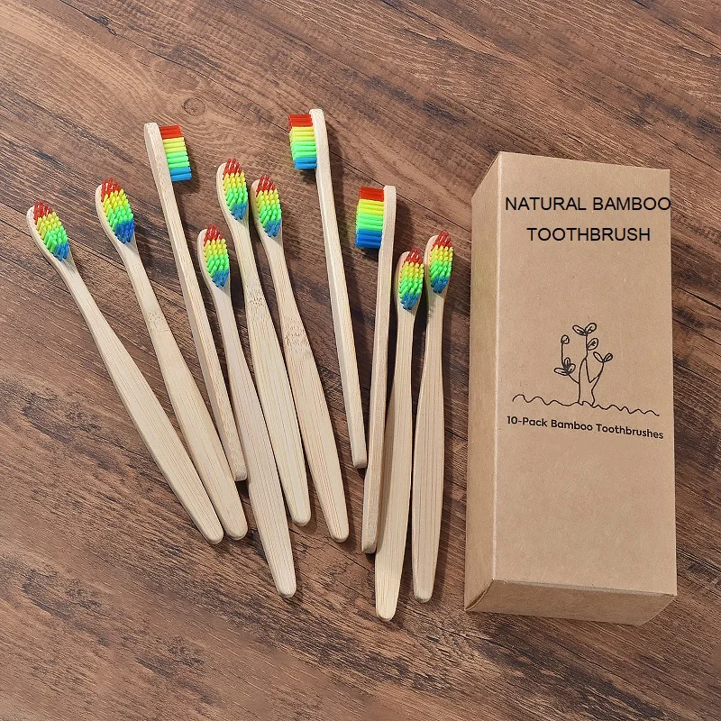 10Pcs Bamboo Toothbrush Eco Friendly Wooden Tooth Brush BPA Free Soft Bristle Tip Charcoal Adults Oral Care Toothbrushes