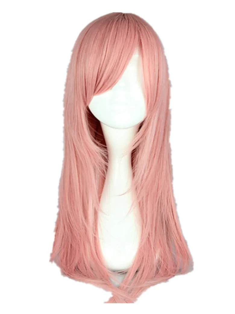 Peruca rosa fei-show sintético médio reto inclinado franja cabelo resistente ao calor peruca halloween peruk pelucas cos-play peruca