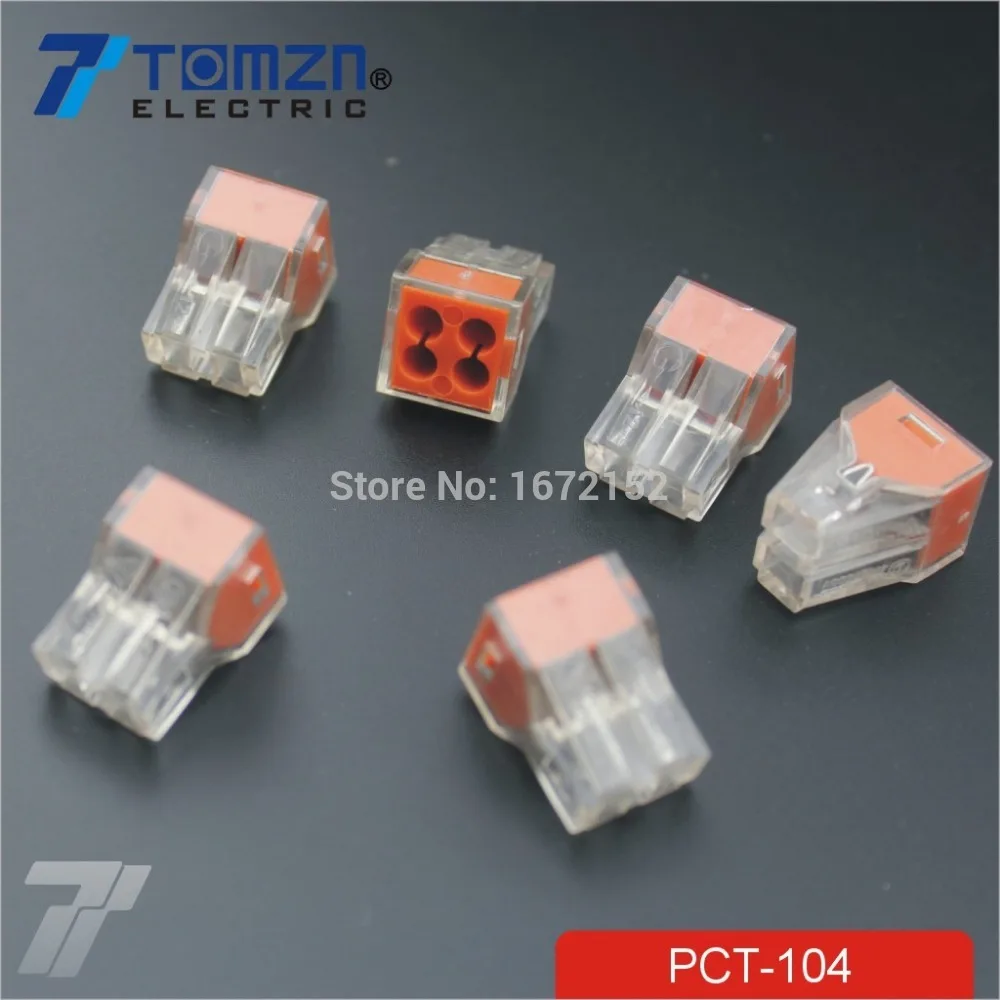 100Pcs PCT-104 Push wire wiring connector For Junction box 4 pin conductor terminal block