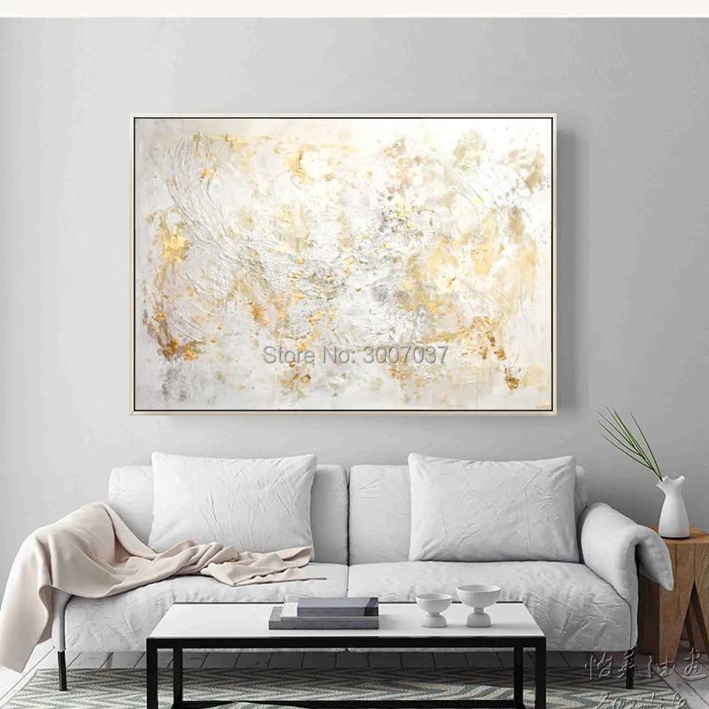 Abstract Thick Texture Gold and White Color Canvas Painting Fashion Big Wall Art Picture For Living Room Aisle Modern Home Decor