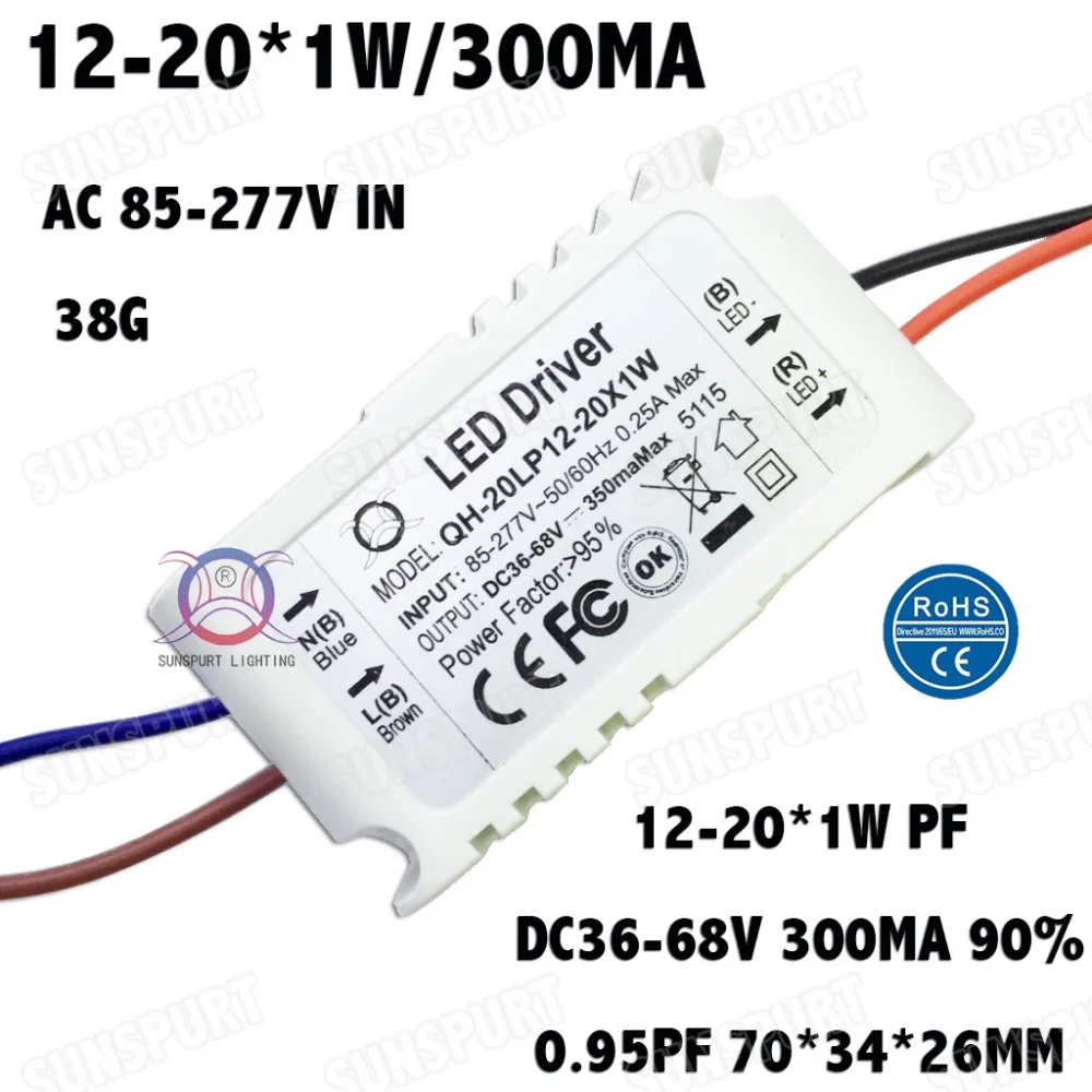 

5 Pieces Isolation 20W AC85-277V LED Driver 12-20x1W 300mA DC36-68V LEDPowerSupply Constant Current Ceiling Lamp Free Shipping