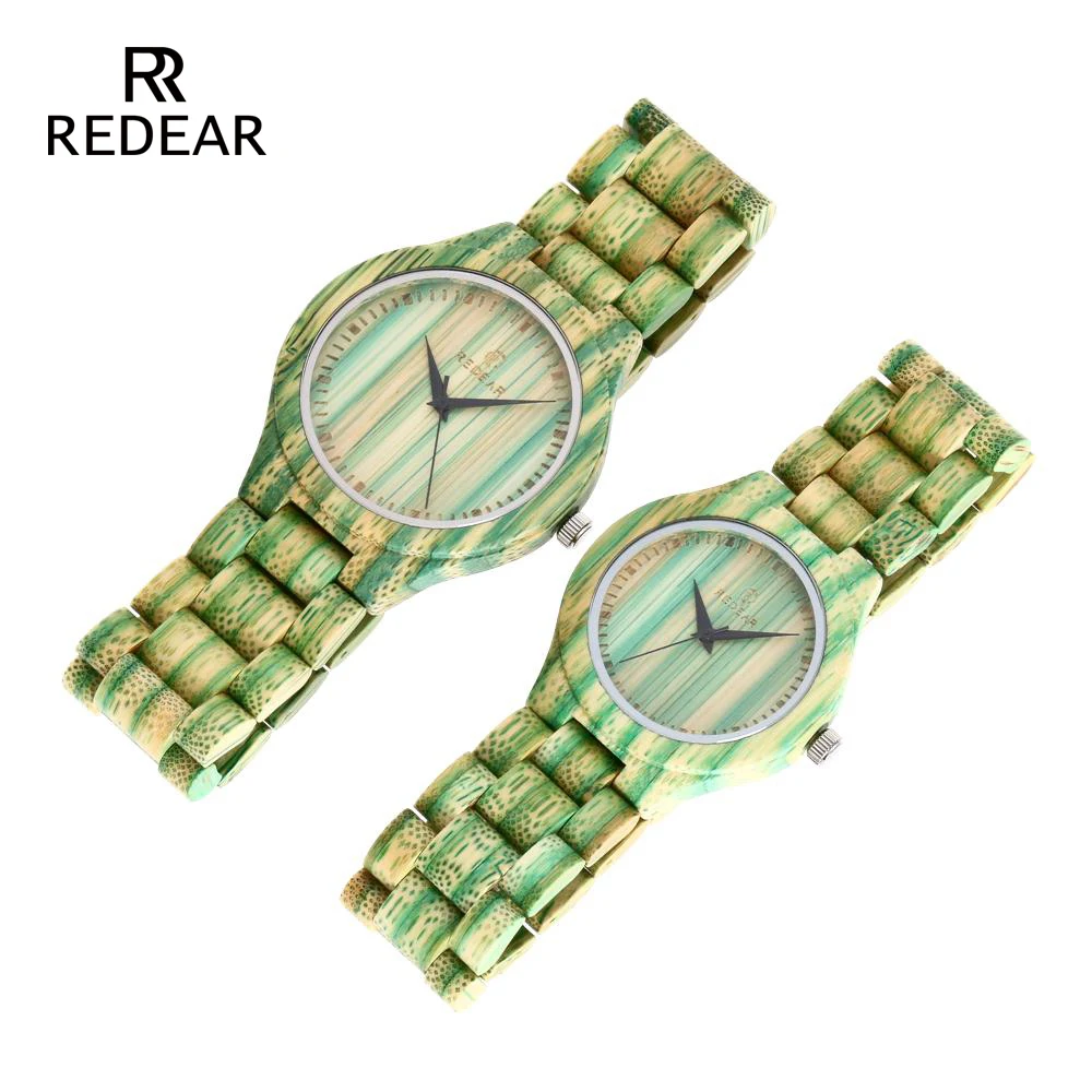 REDEAR Orologi da amatore Colorato Di Bambù Verde Della Signora Orologio per la Donna di Bambù Banda Curren Orologi Regalo degli uomini