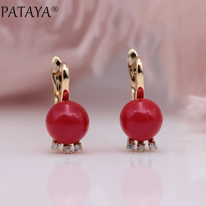 PATAYA New 585 Rose Gold Color Natural Zirconia AB Shell Pearls Dangle Earrings For Women Wedding Party Long Earring Jewelry