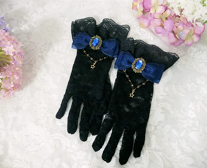 The Original gothic Lolita make dead flowers Mary bowknot Lolita joker hand cuff wine red bud silk gloves