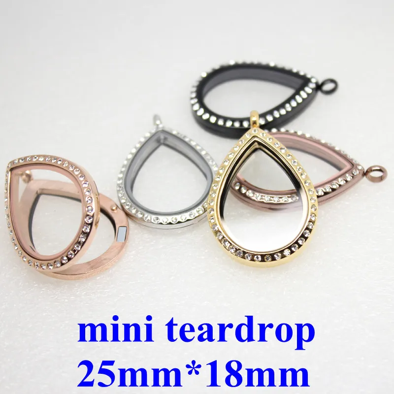 can mix color! Carvort min teardrop shape(25mm*18mm) magnetic 316L stainless steel  Floating locket with crystals