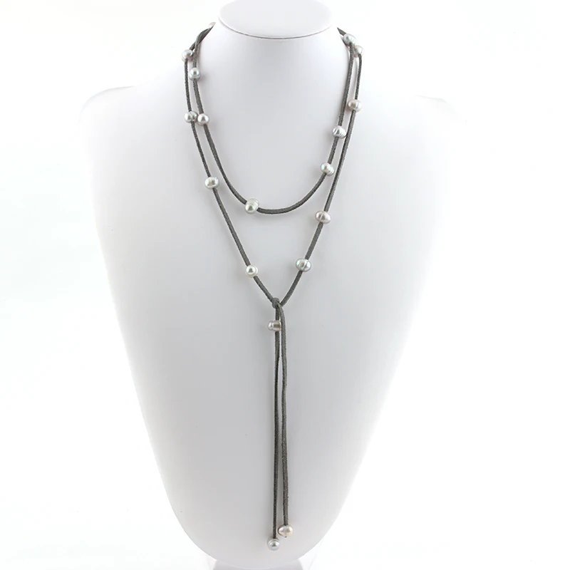 Bracelets Natural Freshwater Pearl Charm Fashion Korean Velvet Wrapped Pearl Multi-layer Bracelet and Necklace