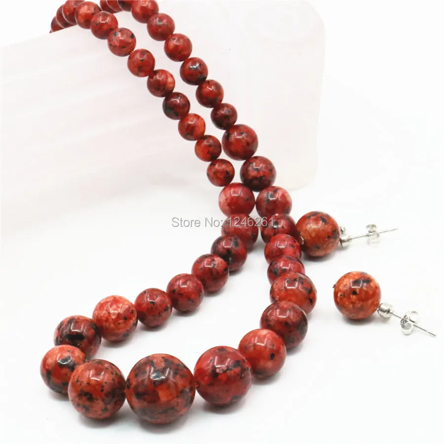 6-14mm Accessories Red Epidote Beads Lucky Stones Tower Necklace Chain Earbob Earrings Sets Women Gifts Jewelry Natural Stone