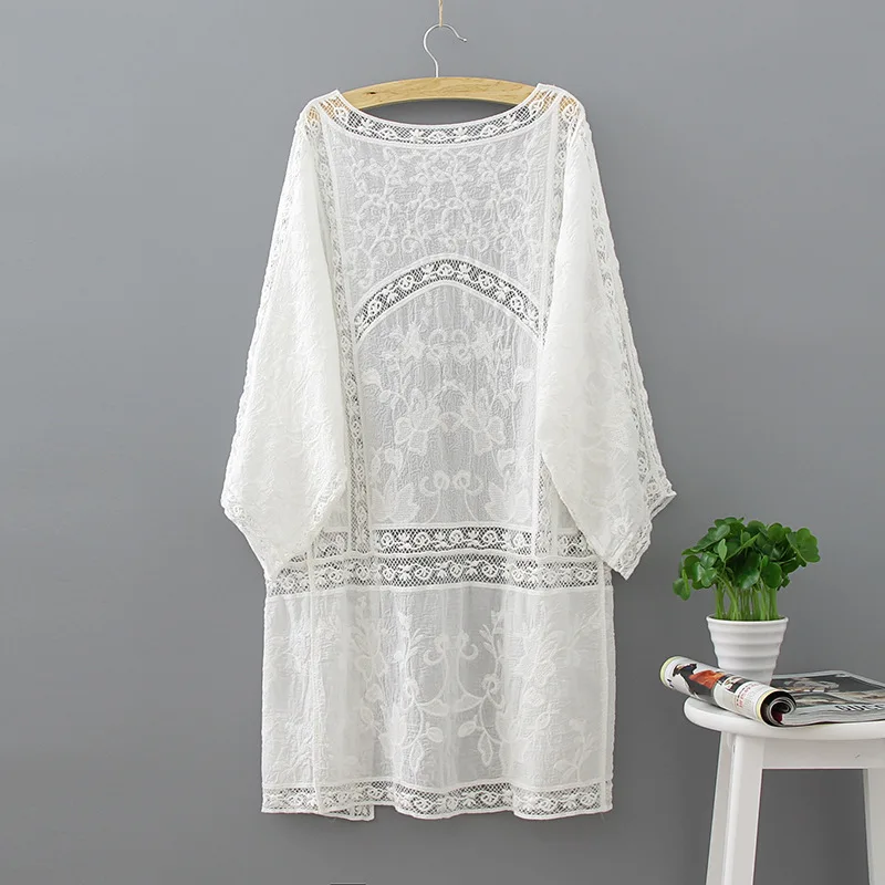 Borduren Lange Kimono Zomer Tops 2019 Fashion Casual Wit Shirt Vrouwen Kleding Batwing Mouwen Losse Blouse Kimono Vest