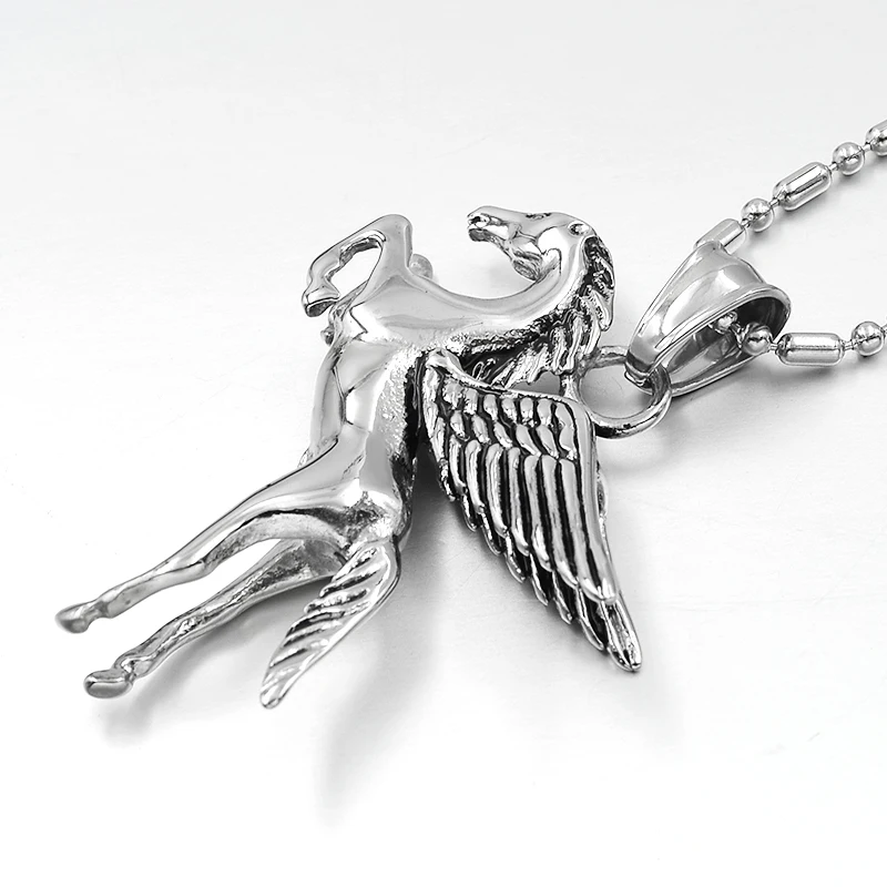 GOKADIMA 316l Stainless Steel Biker Style Mens Jewelry Pegasus Pendant Necklace Polishing Fashion Horse Jewellery WP004