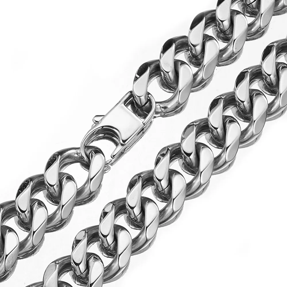 10/13/15/17/19mm Adjustable Choker Tail Hip Hop Rapper Stainless Steel Silver Color Or Gold Color Mens Cuban Curb Chain Necklace