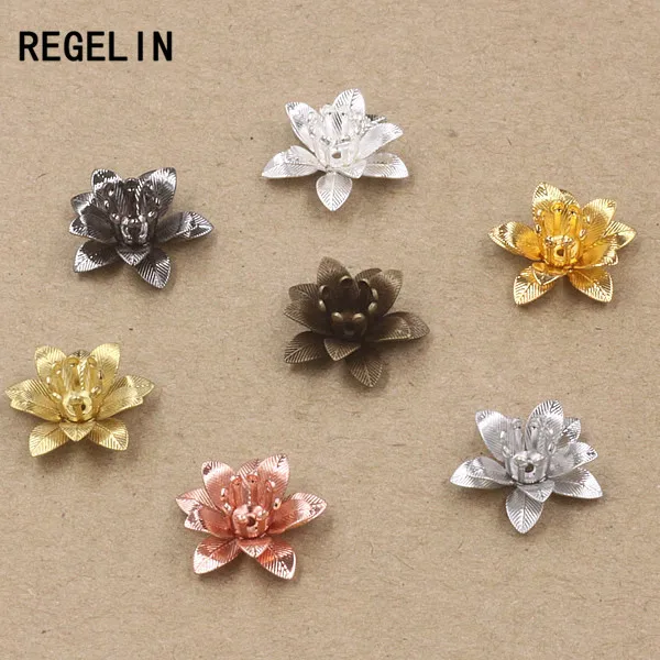 REGELIN Copper Filigree Flowers Base Connector Bead Cap Charms Setting For Jewelry Making Components 10pcs 6*15mm 7 Colors