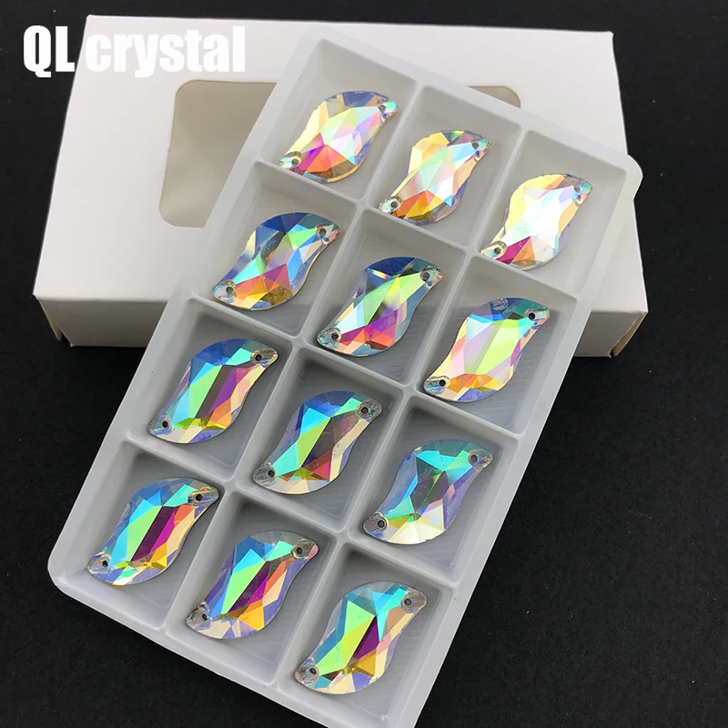 

QL Crystal S shape Glass crystal for Diy clothes/shose/bags etc. material 6x12mm,10x20mm colors Sew-on stone