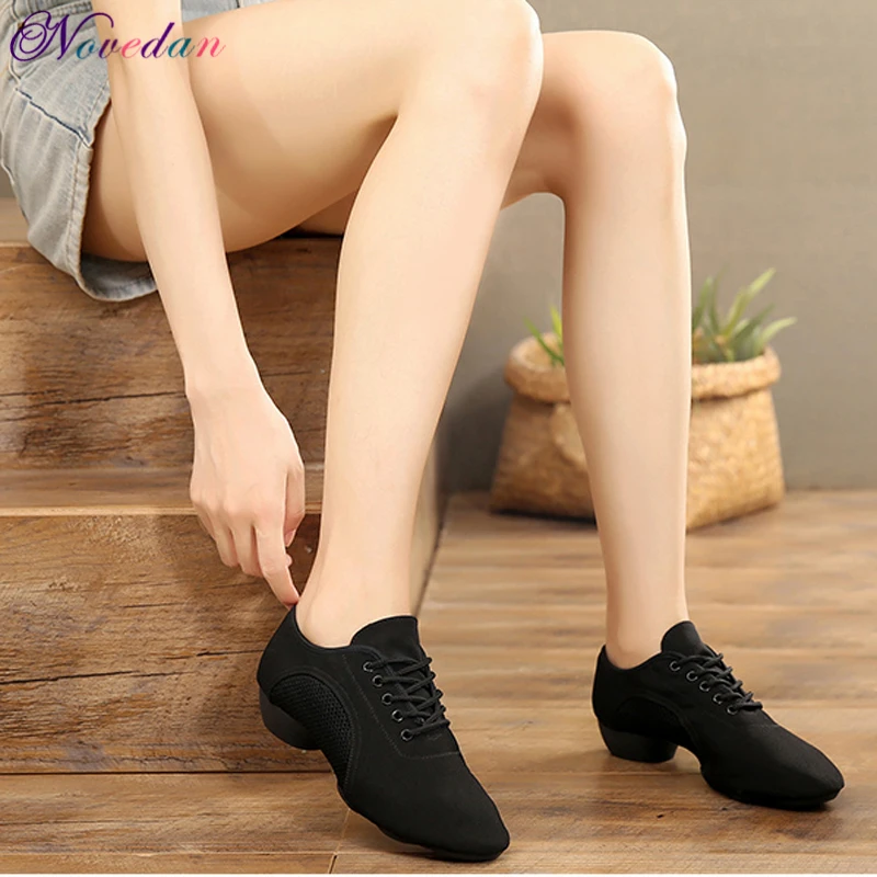 Black Professional Salsa Dance Shoes Men Women Standard Ballroom Tango Latin Teacher Dance Shoes Canvas Jazz Sneakers