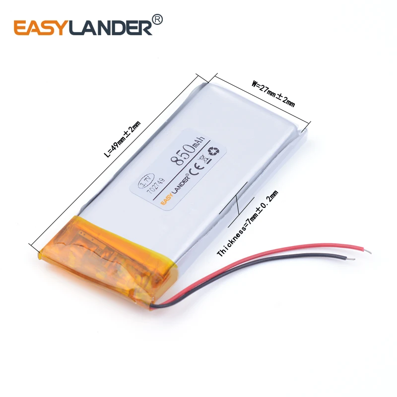 

10pcs /Lot 702749 850mah 3.7V Rechargeable Lithium Li-ion Polymer Battery For Watch PDA toys medical device