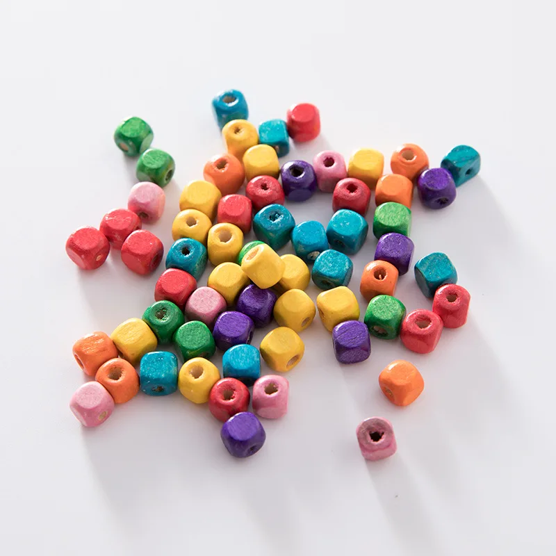 6-14mm Wholesale Price Mixed Colored Wooden Square Beads DIY Jewelry Findings Loose Beads