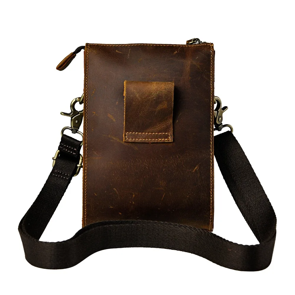 Original Leather Male Casual Vintage Design Shoulder Messenger bag Multifunction Fashion Belt Waist bag Summer Phone Pouch 6402