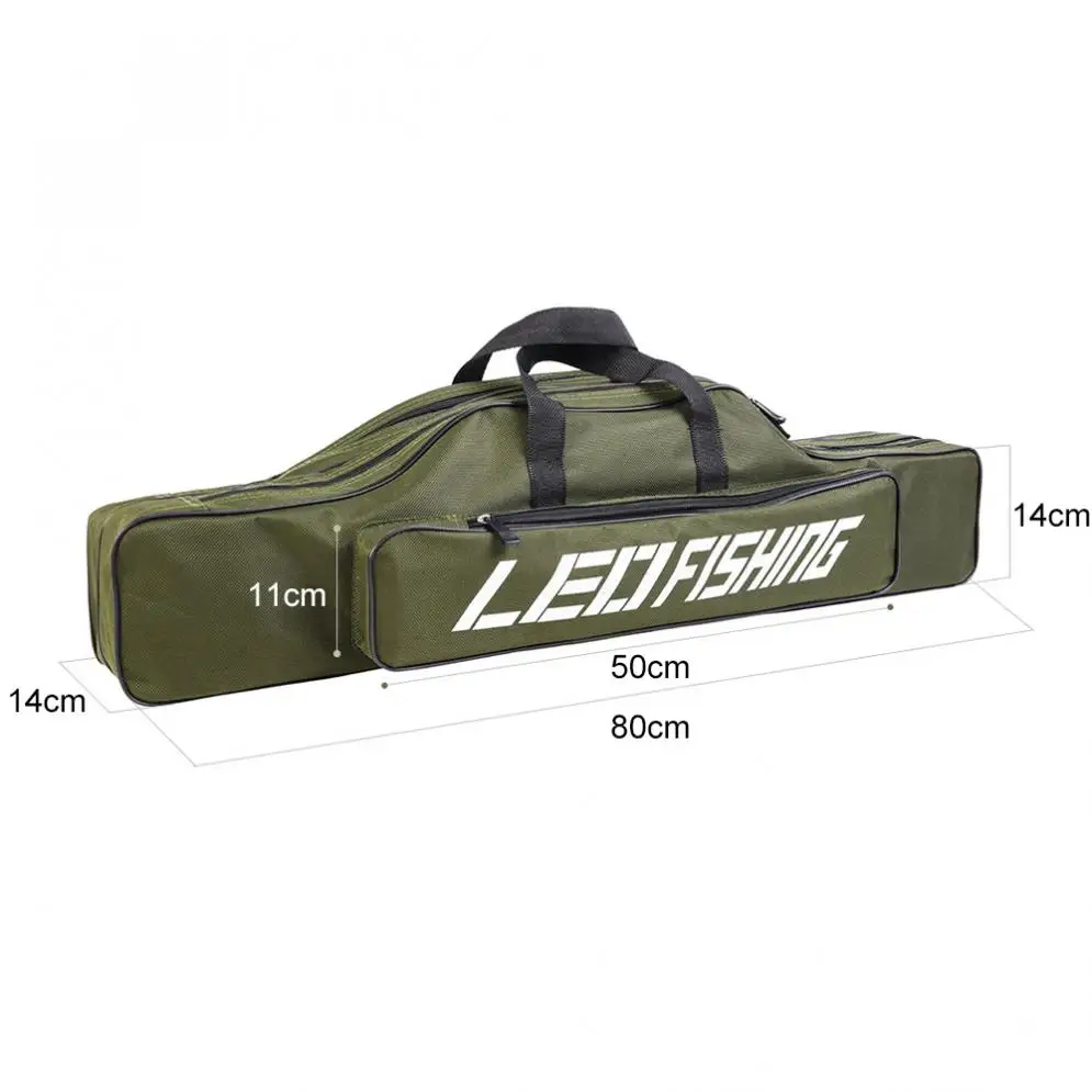 80cm Double Layer Large Capacity Collapsible Army Green Fishing Rod Bags Oxford Cloth Sea Fishing Tackle Foldable Package