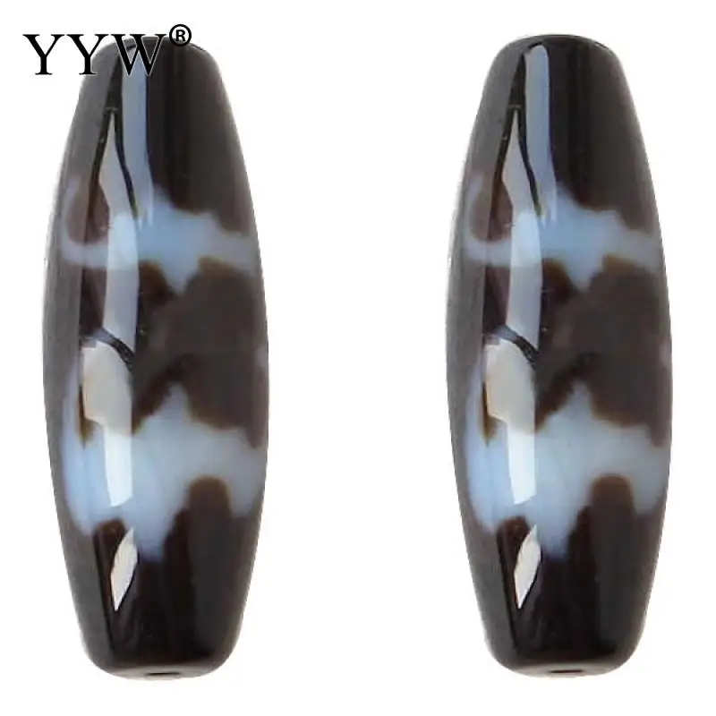 Natural Tibetan Dzi Beads, Oval, five blessings & two tone, Grade AAA, 13x38mm, Hole:Approx 2mm, Sold By PC