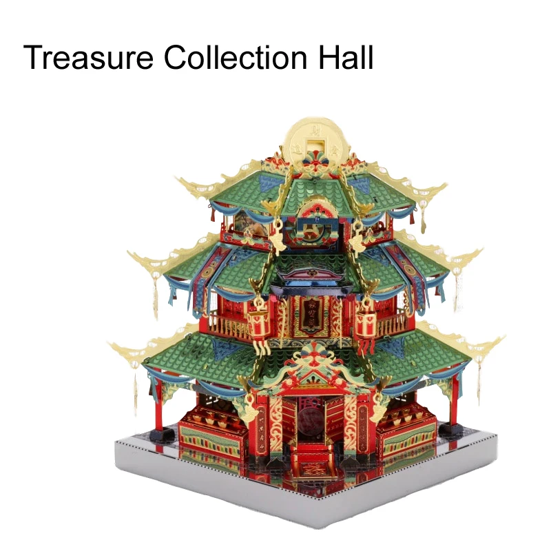 

MU 3D Metal Puzzle Chinatown building Treasure Collection Hall model DIY 3D Assemble Jigsaw Toys LED light GIFT For children