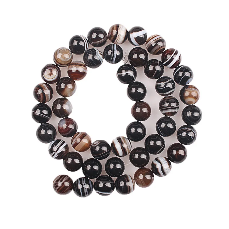 Natural Stone Top Grade Coffee Onyx Stripe Agates Round Loose Beads 6 8 10 12 14MM DIY Bracelet Necklace Bead For Jewelry Making