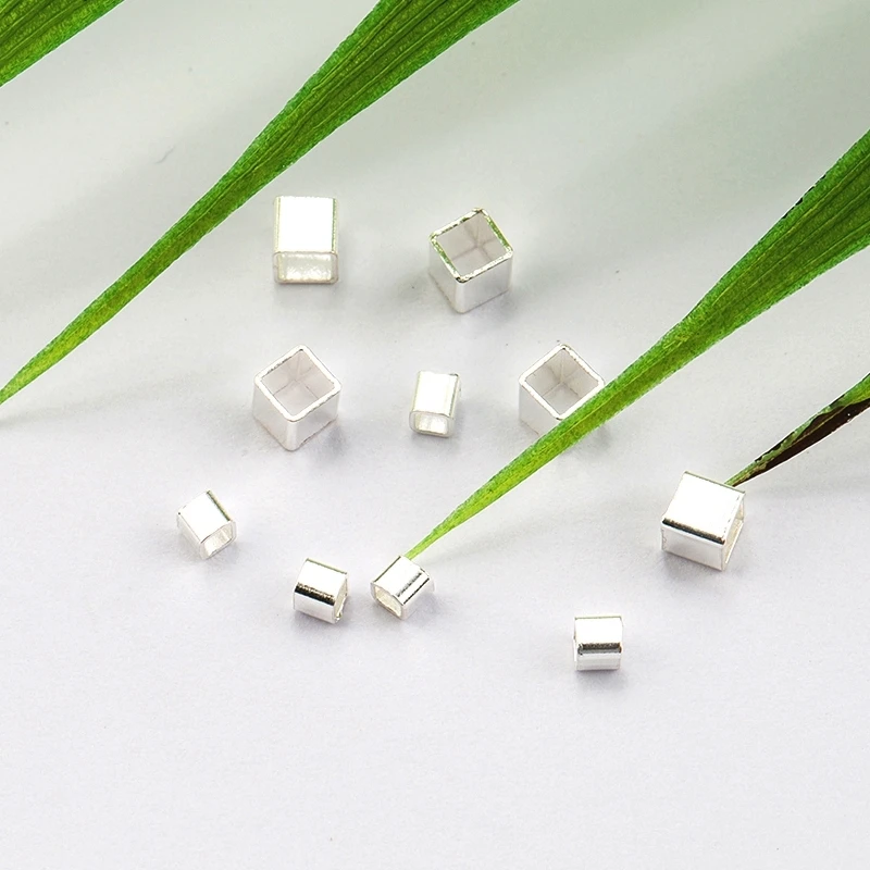 10 PCS 925 Sterling Silver Square Crimp & End Beads 2mm 3mm Silver Crimps Silver End Beads for Jewelry Making Jewelry Findings