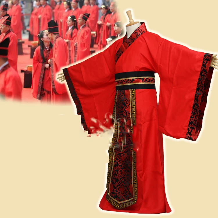 Han Dynasty Red Traditional Chinese Wedding Hanfu Costume Bridesmaid Groomsman Wedding Costume for Couple or Lovers