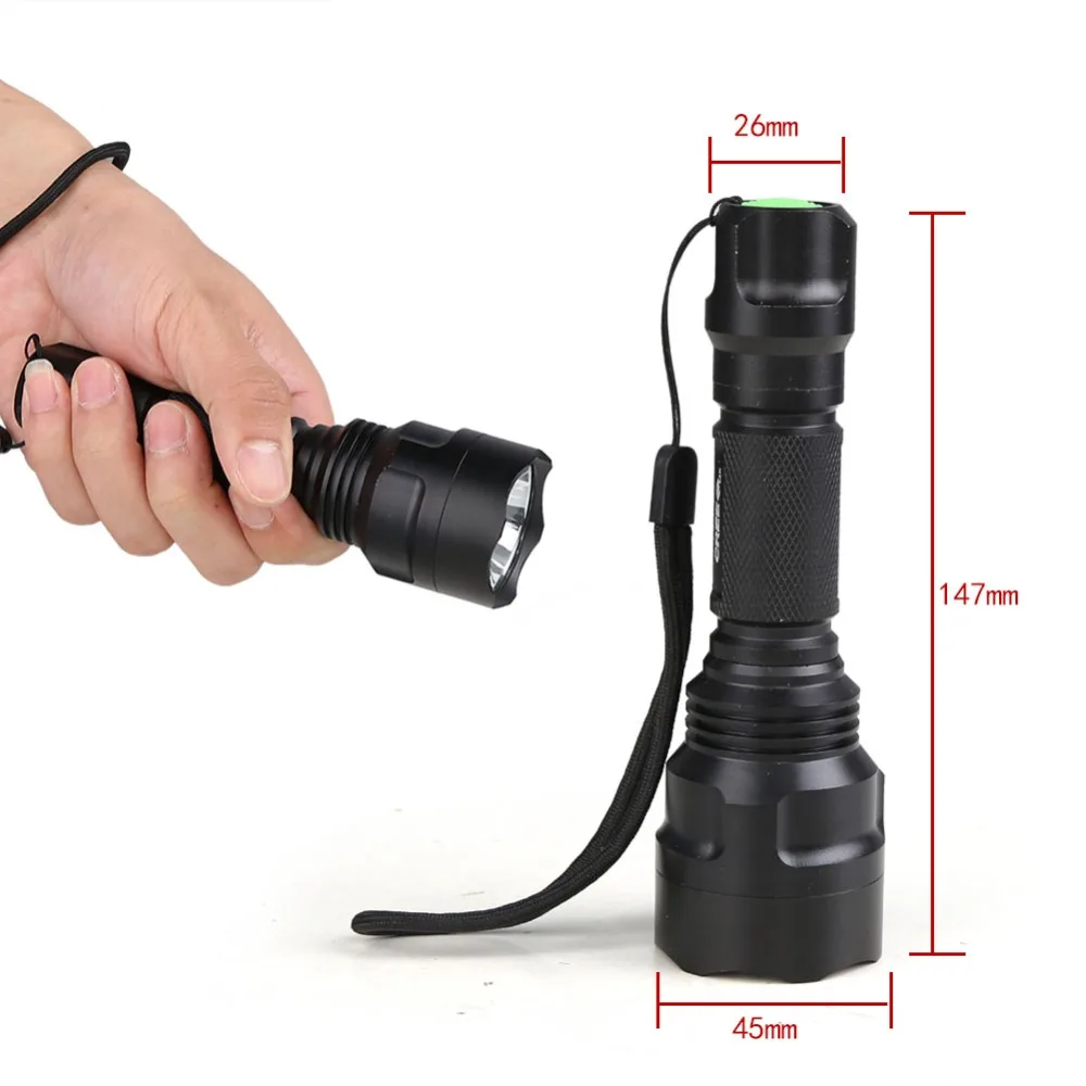 Anjoet C8 Tactical Flashlight Green Red White LED Light XM-L T6 2000 Lumens 1 Mode Aluminum Torch lamp 18650 Hunting Fishing