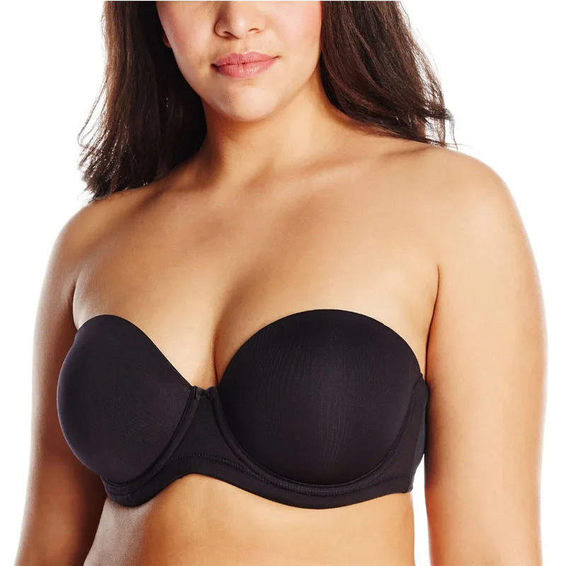 

Women Plus Size Strapless Bra Underwire Push UpKhaki Can Hanging Neck For Wedding Dress 1/2 Cup non-Slip Underwear 316