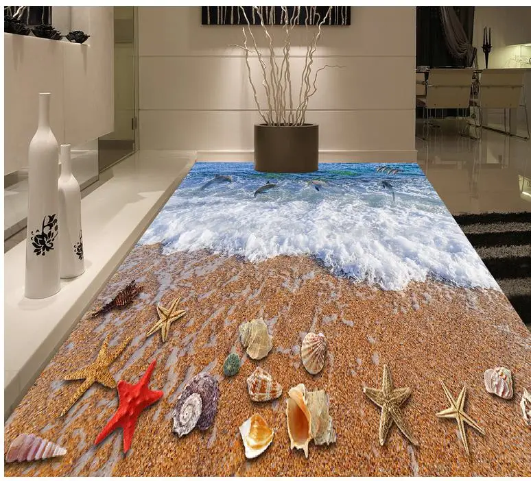 

3D surf beach 3D wall mural flooring Custom Photo self-adhesive 3D floor Custom photo floor wallpaper 3d