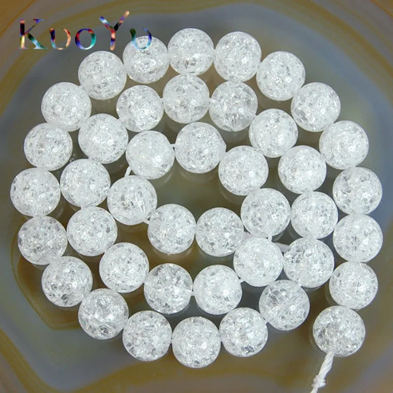Natural Snow White Cracked Quartz AB Multicolor Crystal Glass Beads Round Spacer Loose Beads For Jewelry Making DIY Bracelets