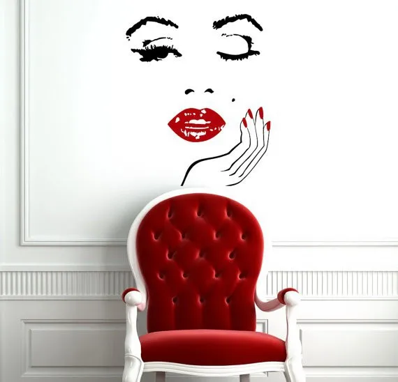 Beauty Salon Girl Face with Hand Manicure Nail Lips Wall Decals Vinyl Wall Stickers Interior Home Decor Art Murals Sticker