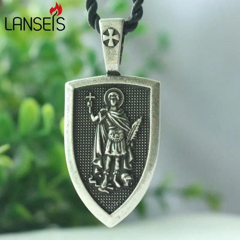 lanseis 1pcs men necklace Santo Expedite me Protect family Saint Shield Protection cross medal pendant saint talisman jewelry